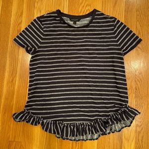 Banana Republic Blue Denim Striped T Shirt with Ruffle - Size M